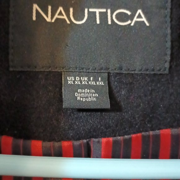 VGUC Vintage Wool Blend Pea Coat in Bright Red & Navy Blue by Nautica (Size: XL) - Picture 5 of 8